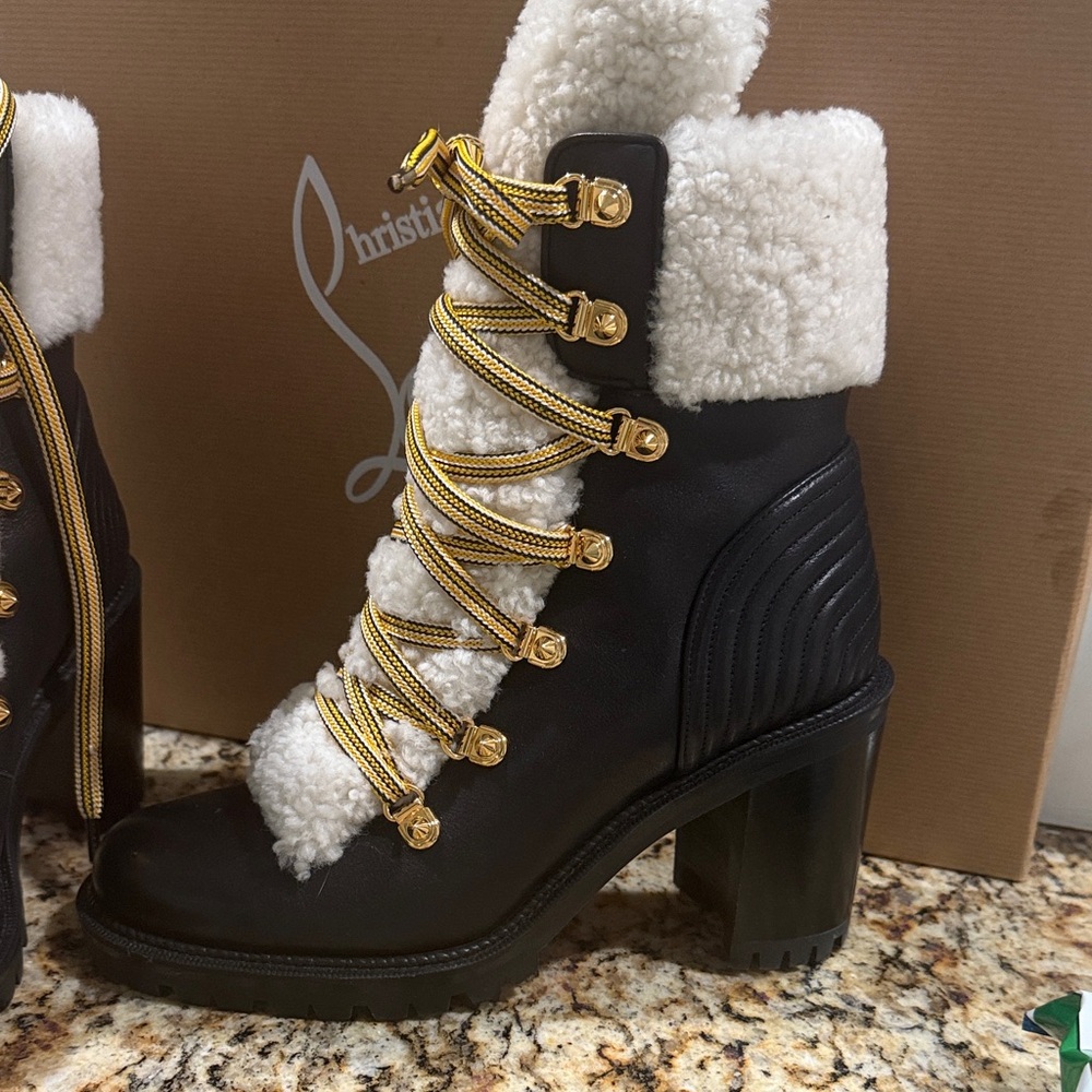 Christian Louboutin Black and Gold Heeled Boots - Picture 5 of 8